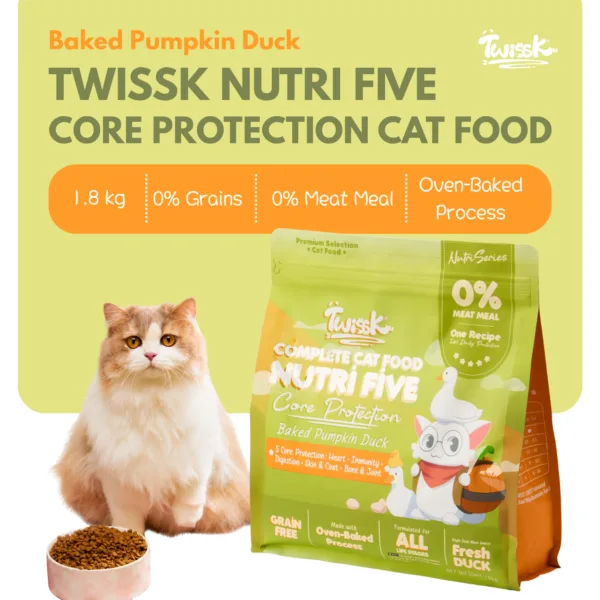 Twissk NutriFive Core Protection Cat Food - Baked Pumpkin Duck - 1.8kg